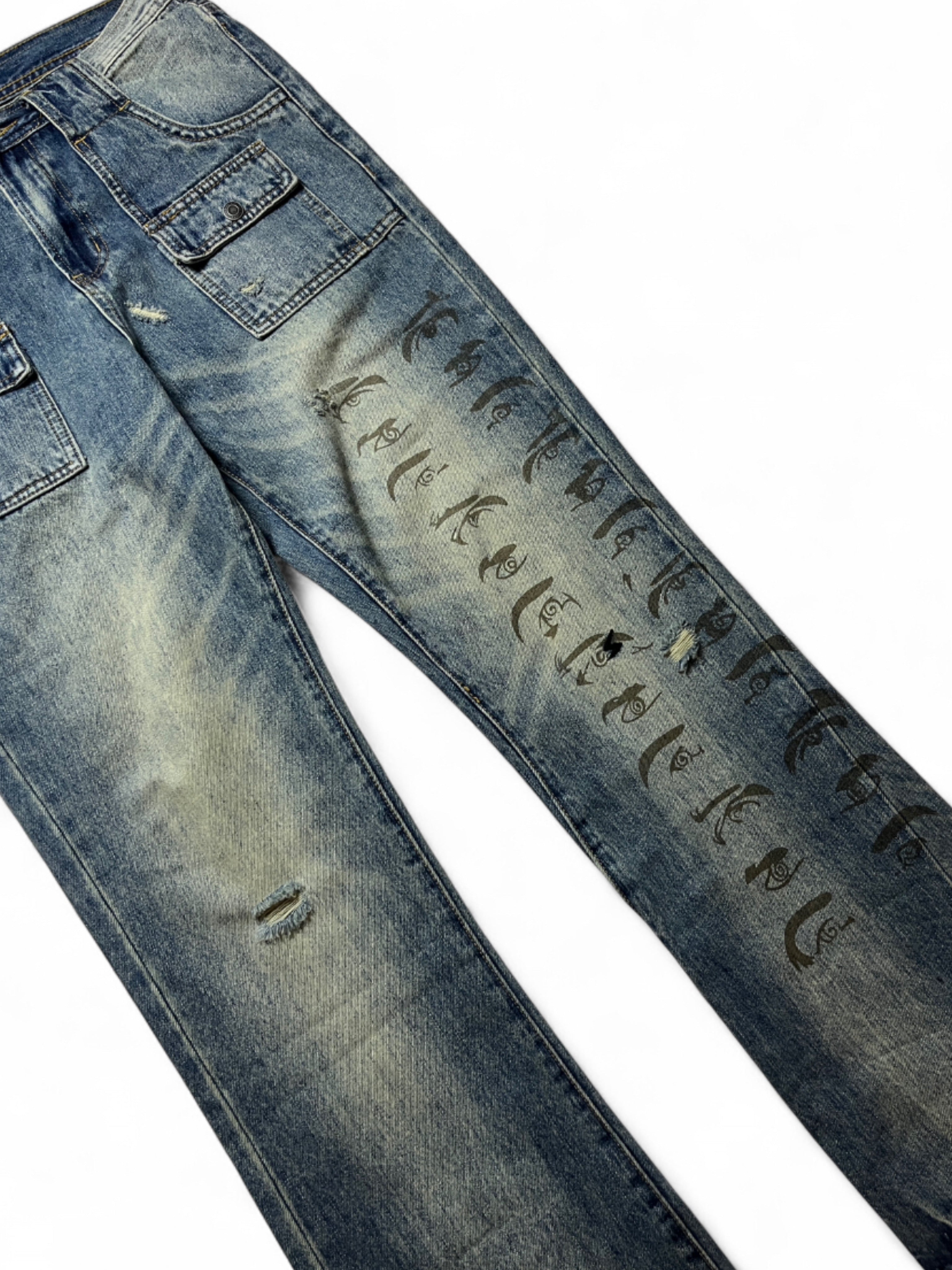 UNDERCOVER SS06 CHUUT WAHNFRIEDEN CARGO FLARE DENIM JEANS